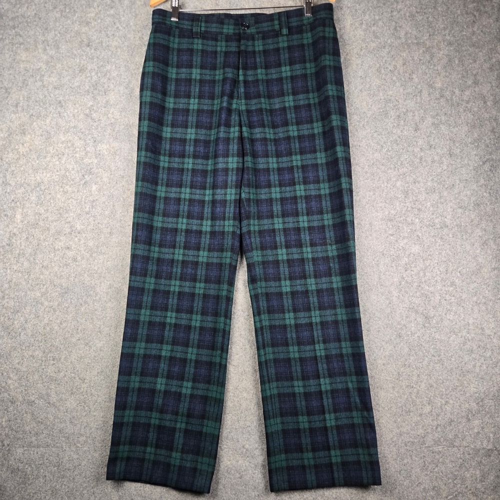 J.Crew Trousers Mens 34x32 Green Black Watch Plaid Wool Blend Tartan Dress Pants
